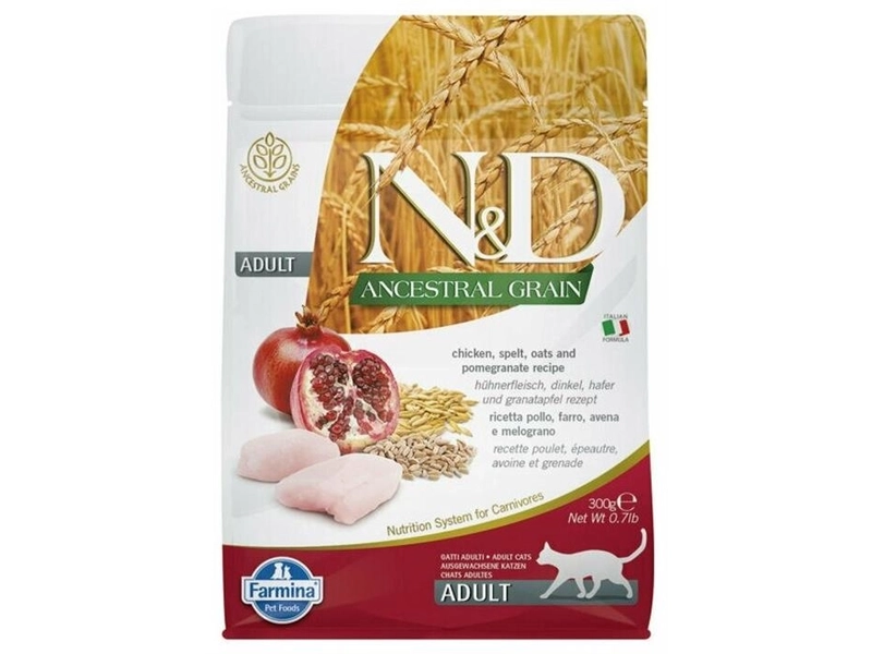 N&D Cat Ancestral Grain с курицей и гранатом низкозерновой сухой корм для кошек 0,3кг