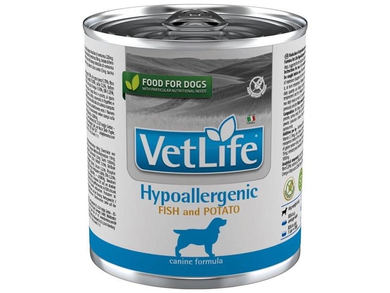 Vet Life Dog Hypoallergenic консервы для собак при пищевой аллергии и/или непереносимости Рыба и картофель, 300 г.