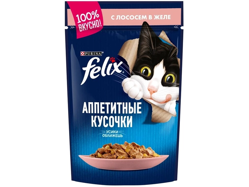 Влажный корм Felix Аппетитные кусочки для взрослых кошек, с лососем в желе 75 г х 26