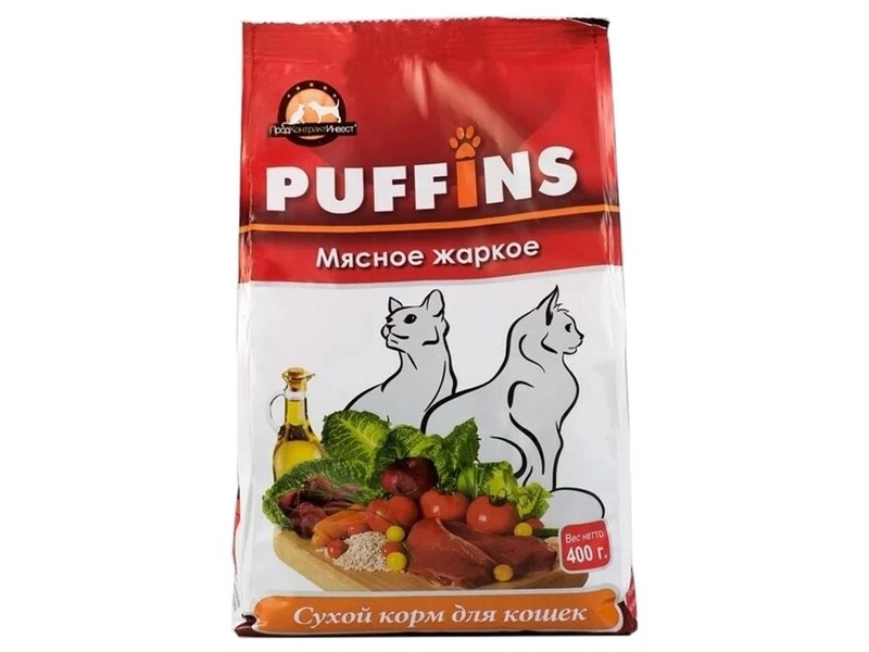 Puffins сухой корм для кошек 400гр Мясное жаркое 1/18