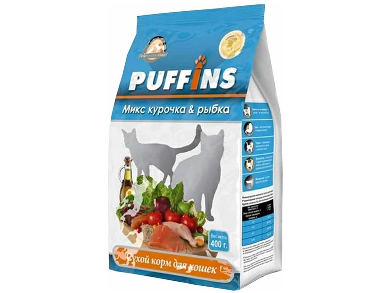 Puffins сухой корм для кошек Курочка и рыбка 400г