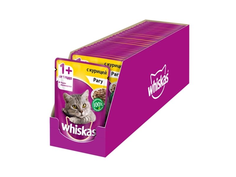 Whiskas влажный корм для кошек, рагу с курицей (28шт в уп) 75 гр