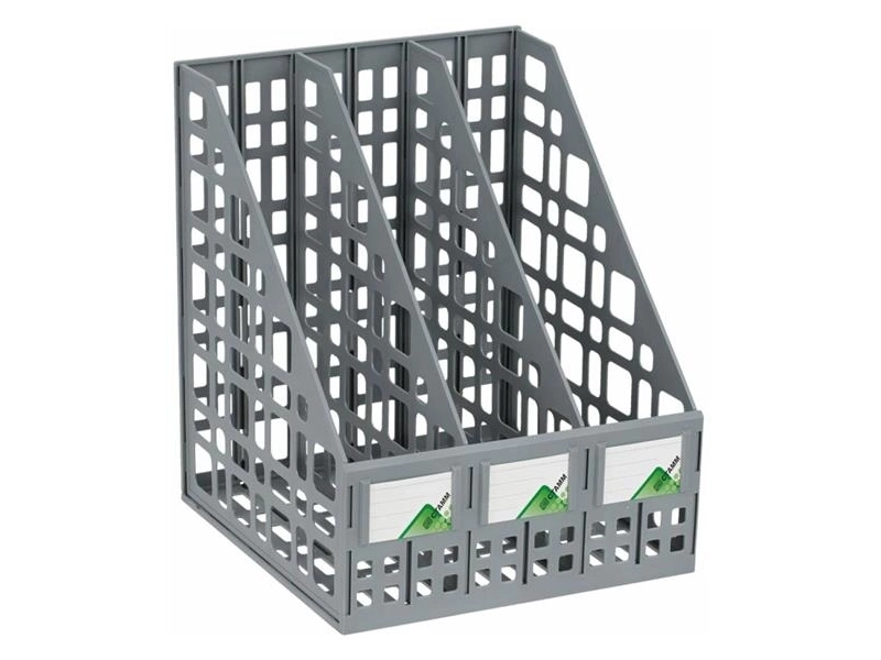 Лоток для бумаг вертикальный канцелярский / подставка, органайзер для документов А4 СТАММ сборный пластиковый, 3 секции, серый/ офисная канцелярия
