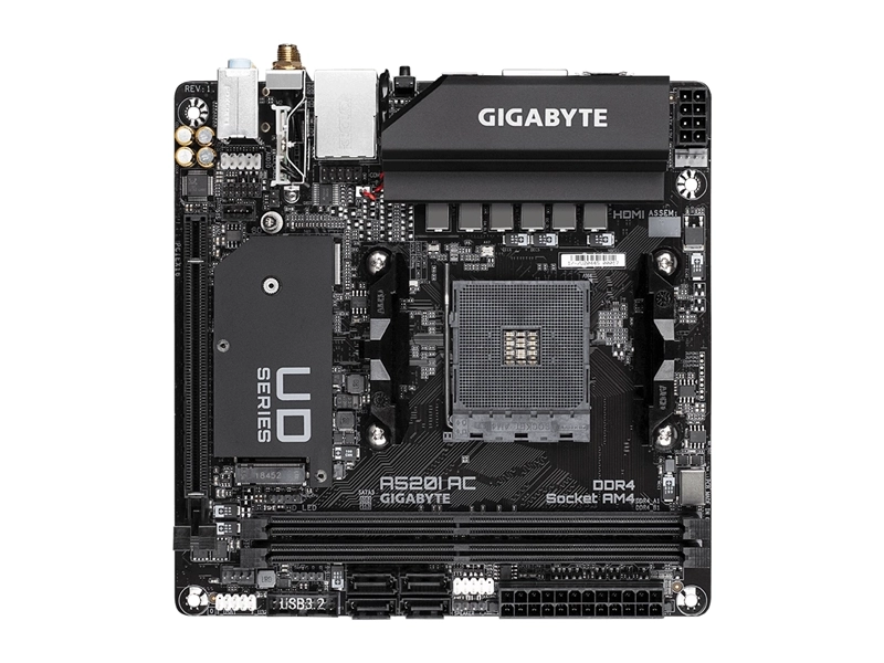 Материнская плата GigaByte A520I AC Socket AM4 AMD A520 2xDDR4 1xPCI-E 16x 4xSATA III mini-ITX Retail